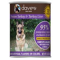 Dave's Pet Food 95% Premium Turkey &amp; Turkey Liver Grain-Free Recipe Can Food for Dogs 12.5 oz. I030620